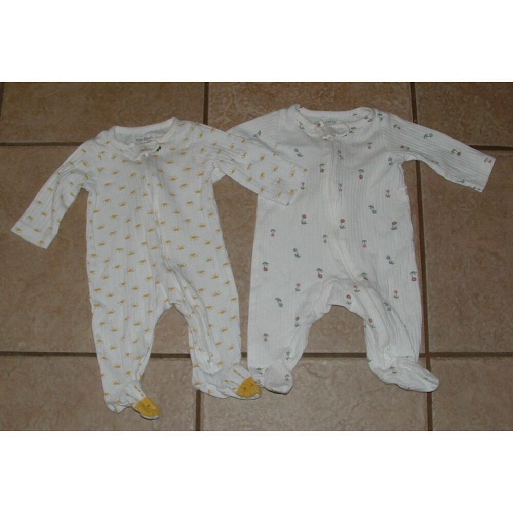 Girls Sz 3 Months Footed 2 Pc Cotton Two Way Zip Lounge Pajama Sleepers CARTER'S